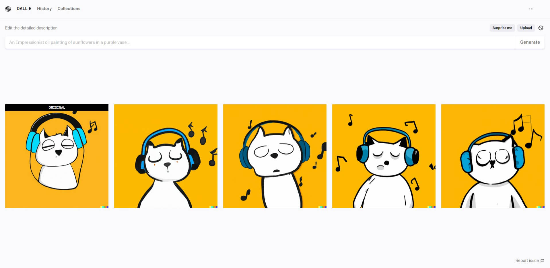 4枚のヘッドフォンで音楽を聴く猫のイラスト